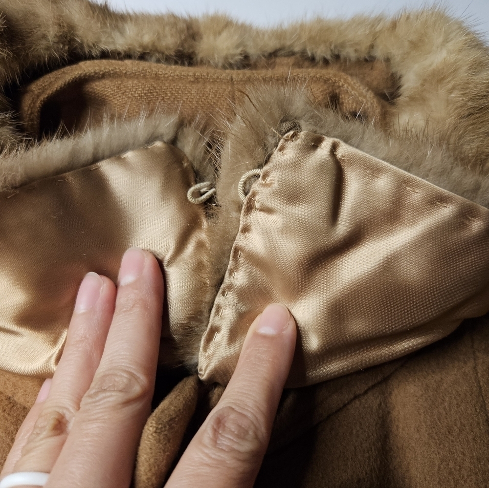 Cashmere Fur Collar 50s/60sVintage Camel Swing Coat Large, Size 10/12 - Picture 17 of 17